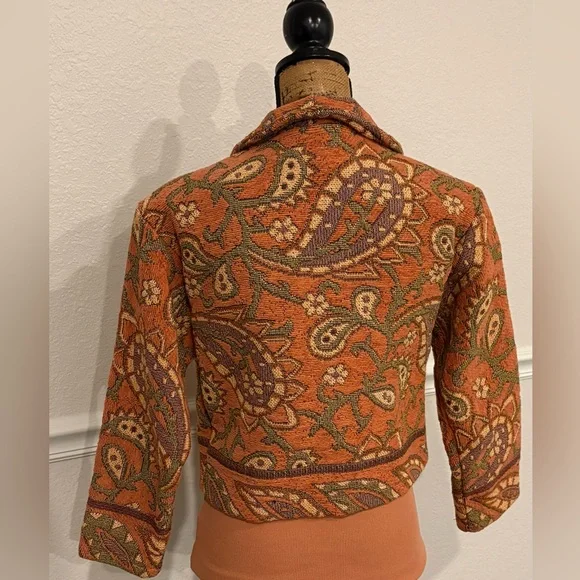Coachella Vintage 90’s Sugar Street Weavers Tapestry Retro Jacket Persimmon SM - Picture 5 of 10